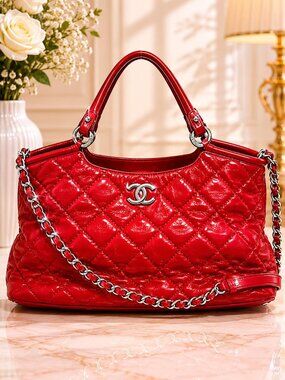 Authentic CHANEL Cocoon Quilted Red Leather Chain Tote Shoulder Bag